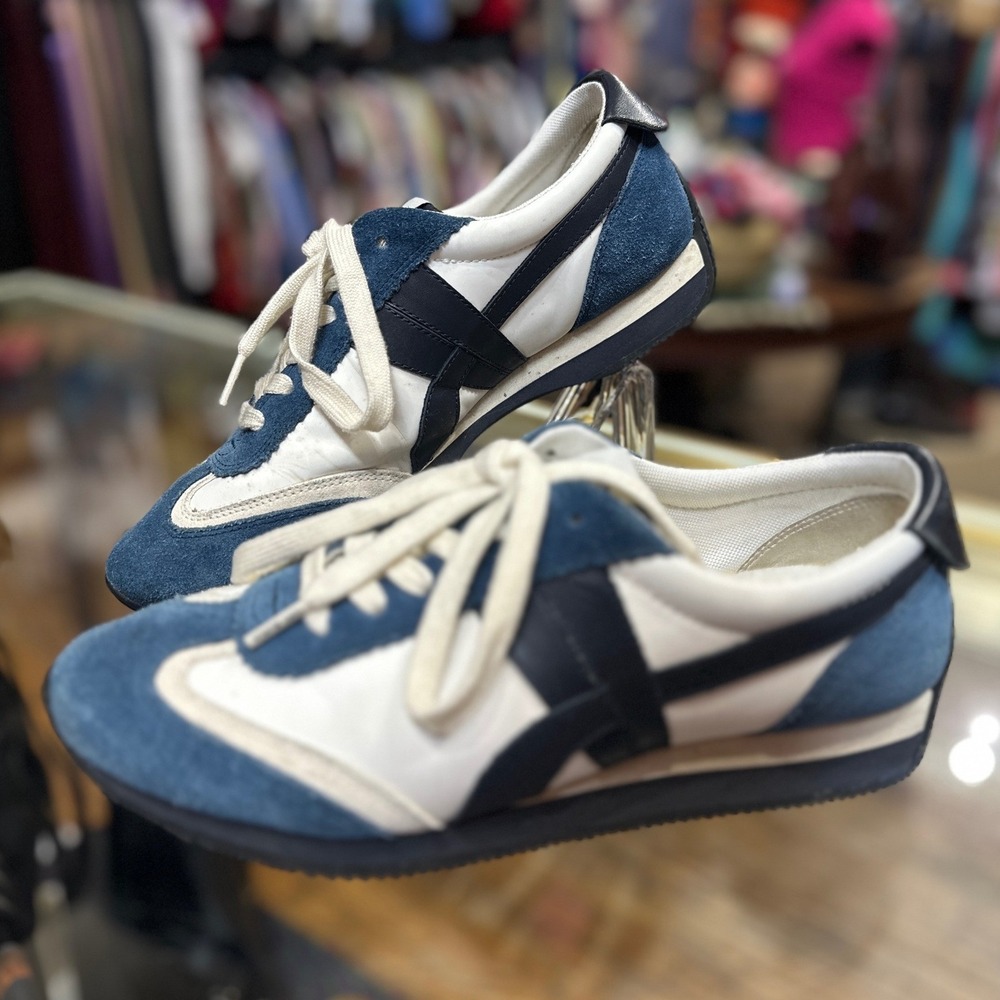 Tory Burch Good Luck Trainer Navy Blue White Suede Leather Sneakers 9.5M